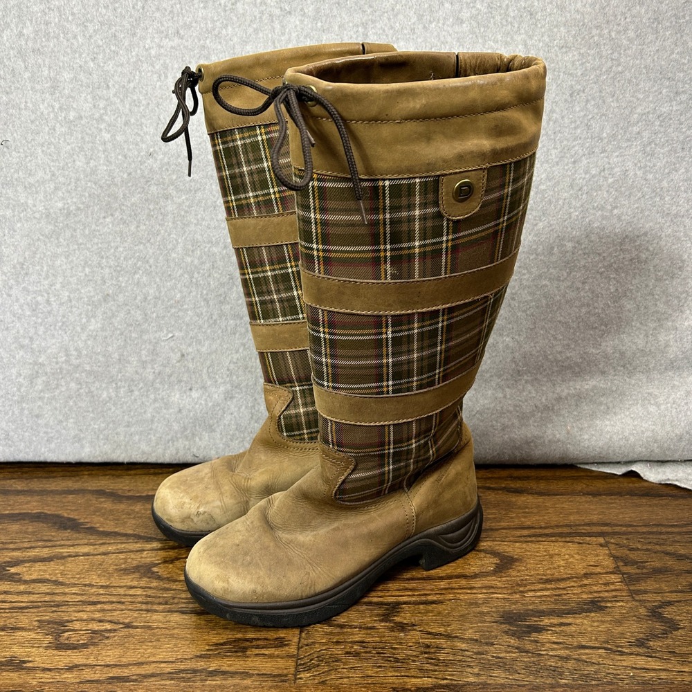 Dublin Plaid River Boots Brown Tan Leather Waterproof Equestrian Barn Women 9.5